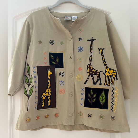 Onque giraffe cardigan. Like new condition. Embroidered, beaded. Miss Frizzle! - Picture 1 of 10